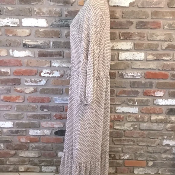 DKNY Women's Neutral Keyhole Neck Long Sleeve Peasant Tie Waist Maxi Dress XL - Picture 5 of 11